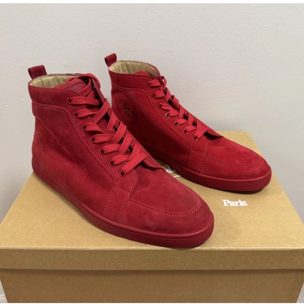 Christian Louboutin Rantinos Flat Suede in Oeillet Red Sneakers, Size 42, NIB